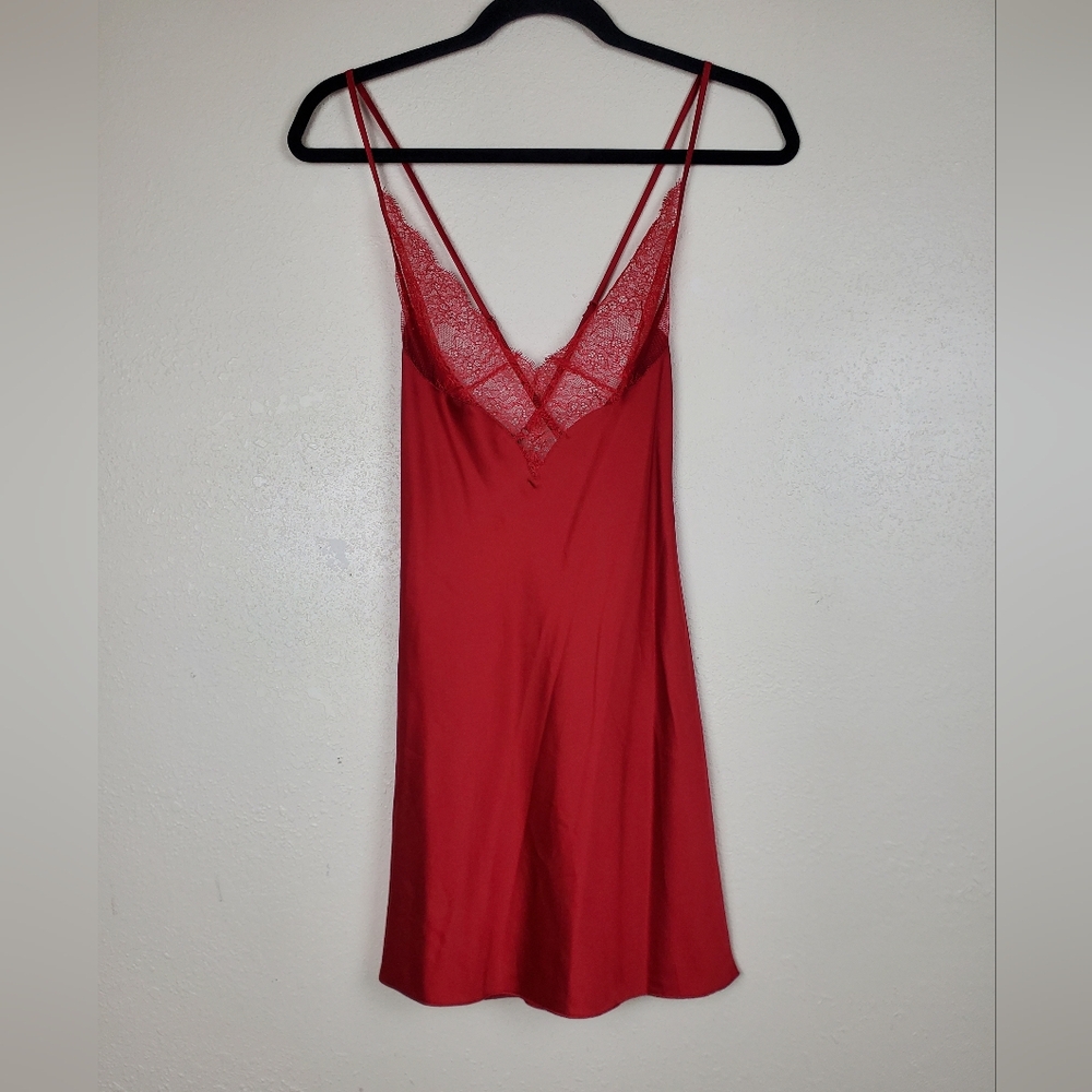 Victoria's Secret Red Lace Satin Trim Slip Dress Size XS